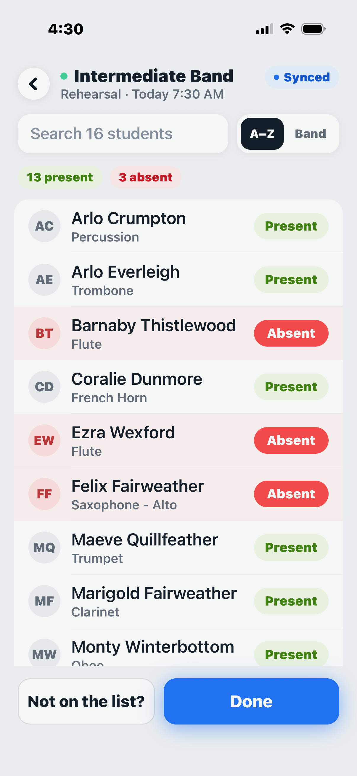 Marking attendance in the MSM Admin app